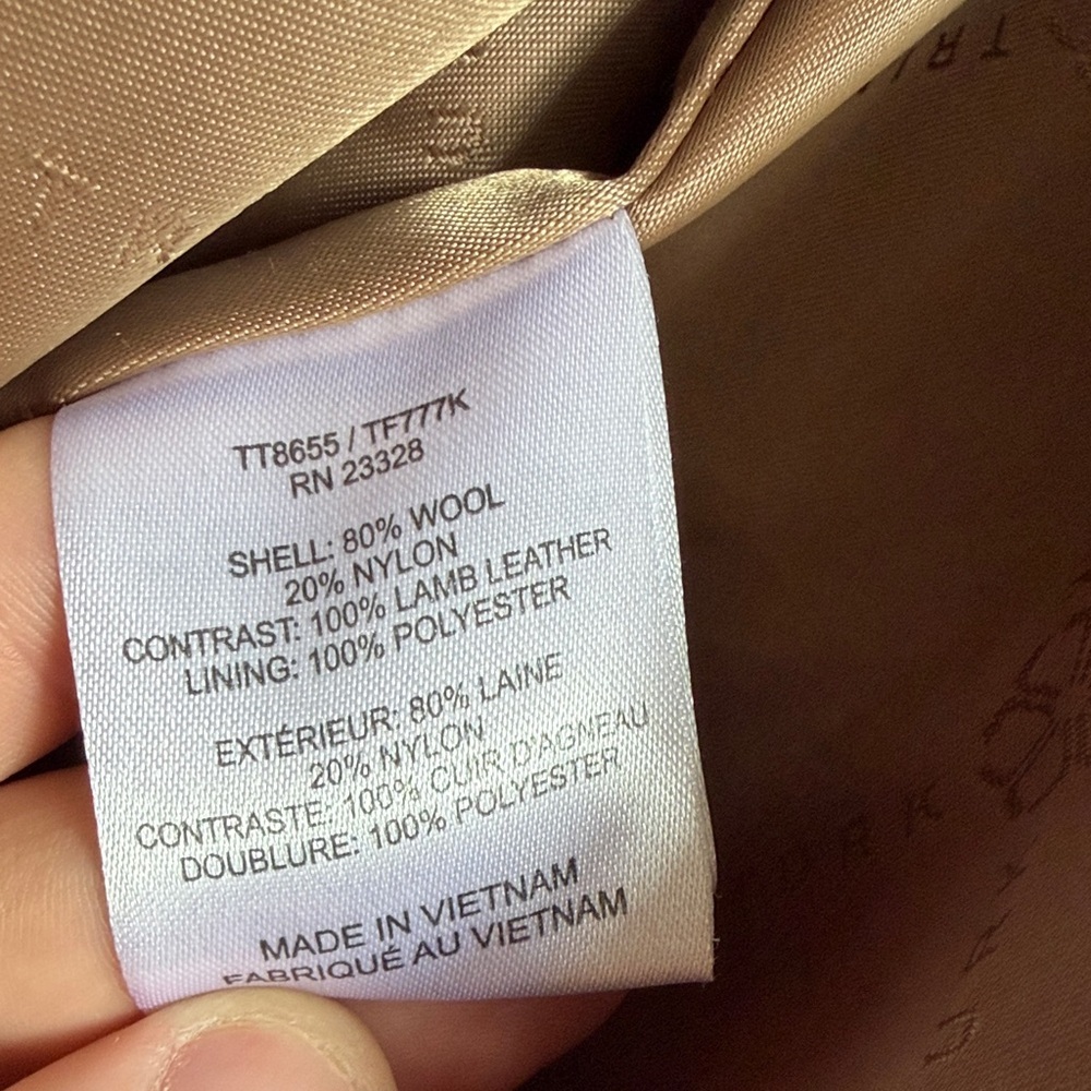 Trina Turk Tan Wool Coat with Coyote Fur Hood - Picture 14 of 16